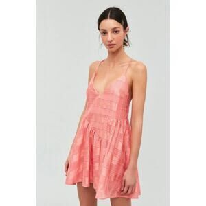 C/Meo Collective Same Things Textured Check Coral Pink Mini Dress S NWT